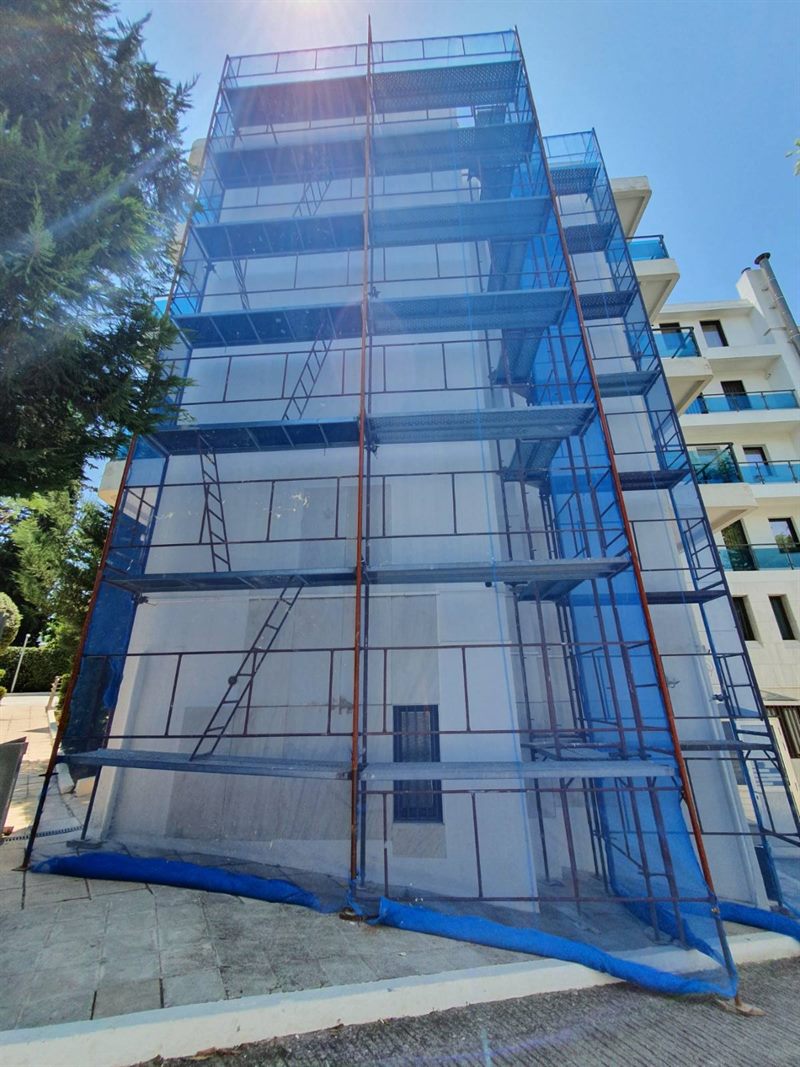 Scaffolding on a high-rise building