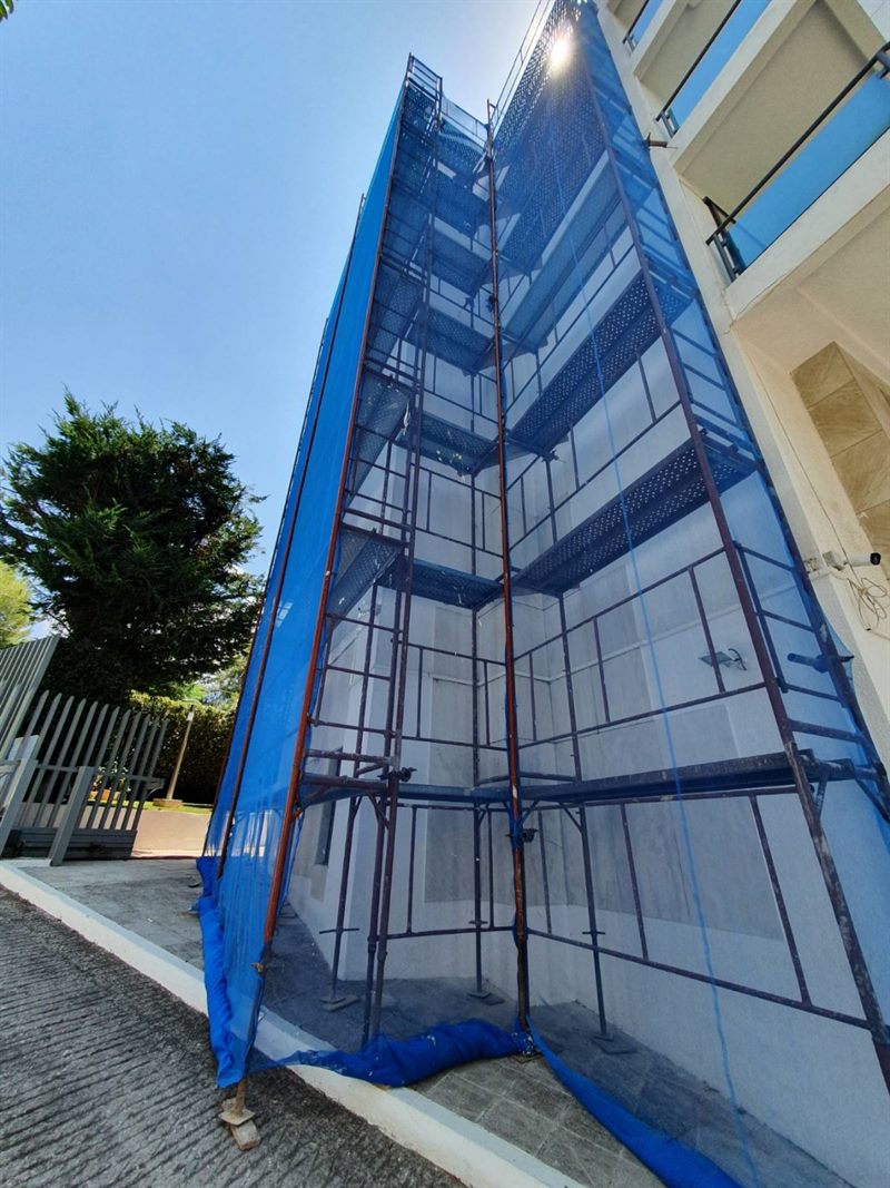 Scaffolding on a high-rise building