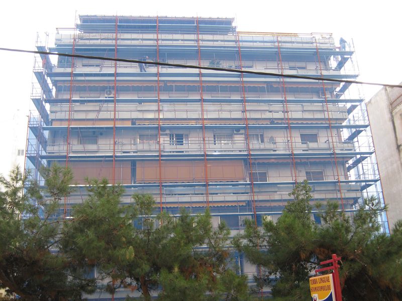 Scaffolding on a high-rise building