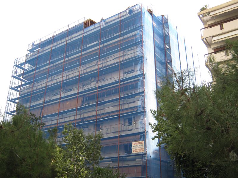 Scaffolding on a high-rise building