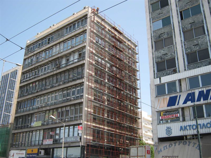 Scaffolding on a high-rise building in Athens