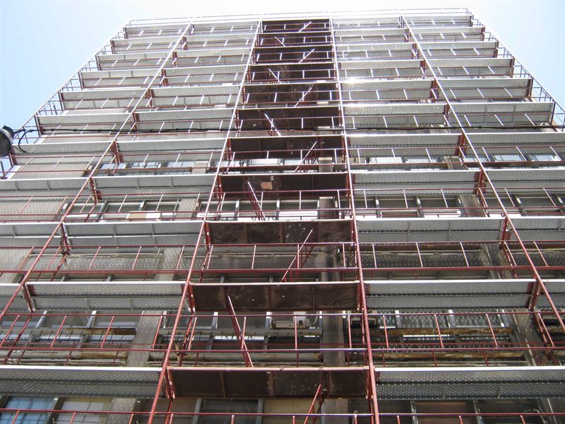 Scaffolding on a high-rise building in Athens