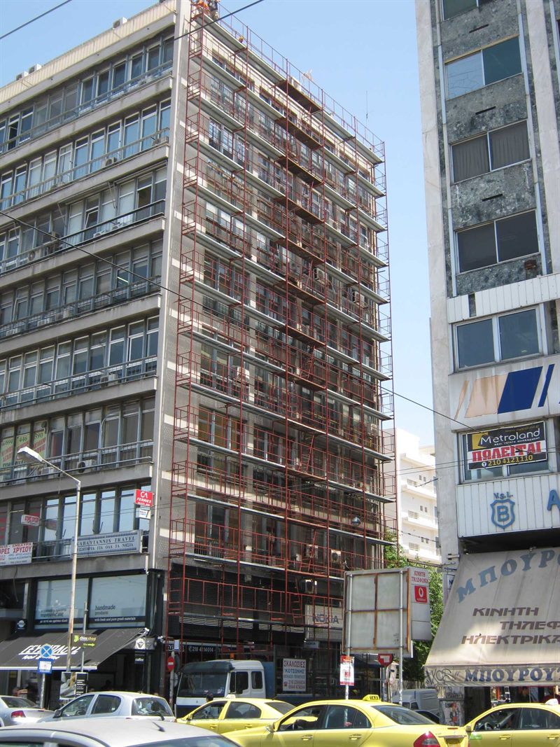 Scaffolding on a high-rise building in Athens