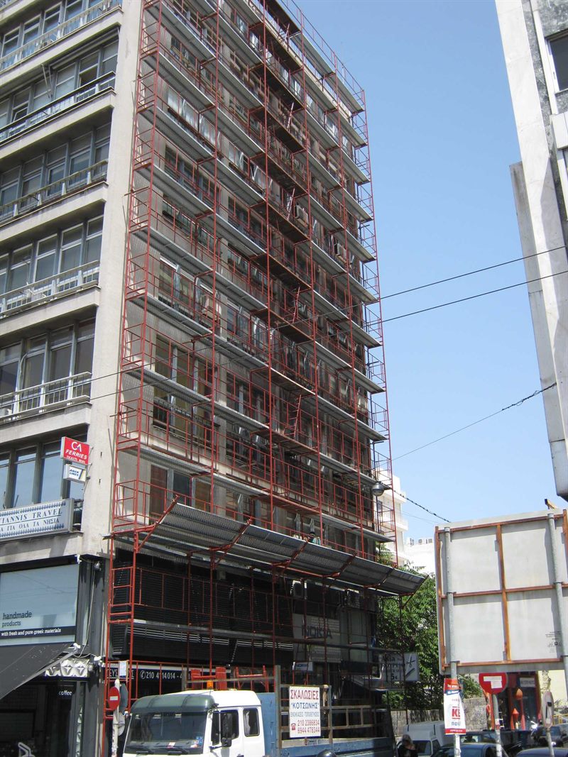 Scaffolding on a high-rise building in Athens