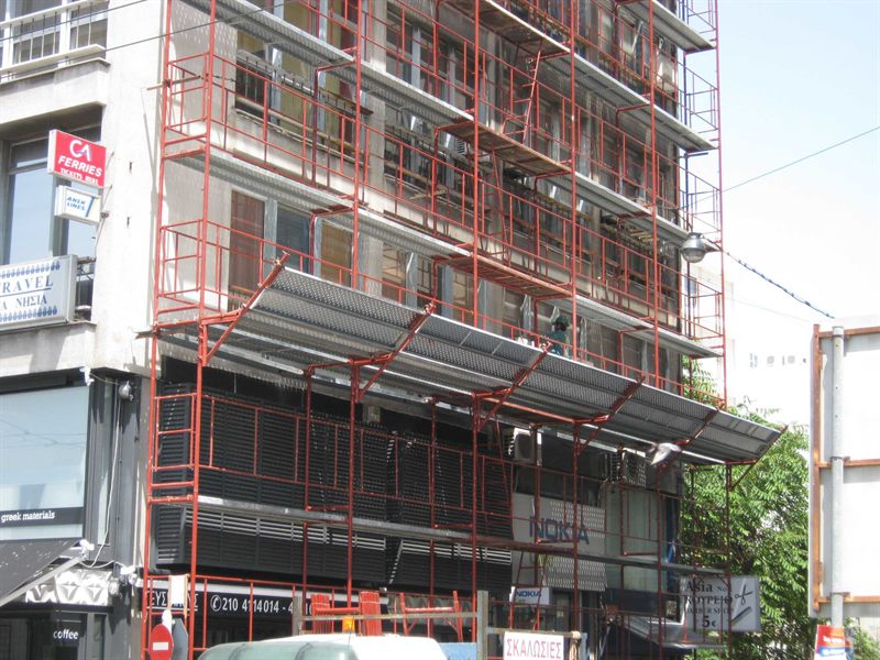 Scaffolding on a high-rise building in Athens