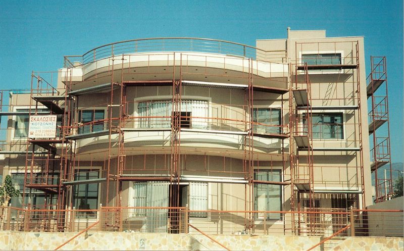 Scaffolding on a modern residence