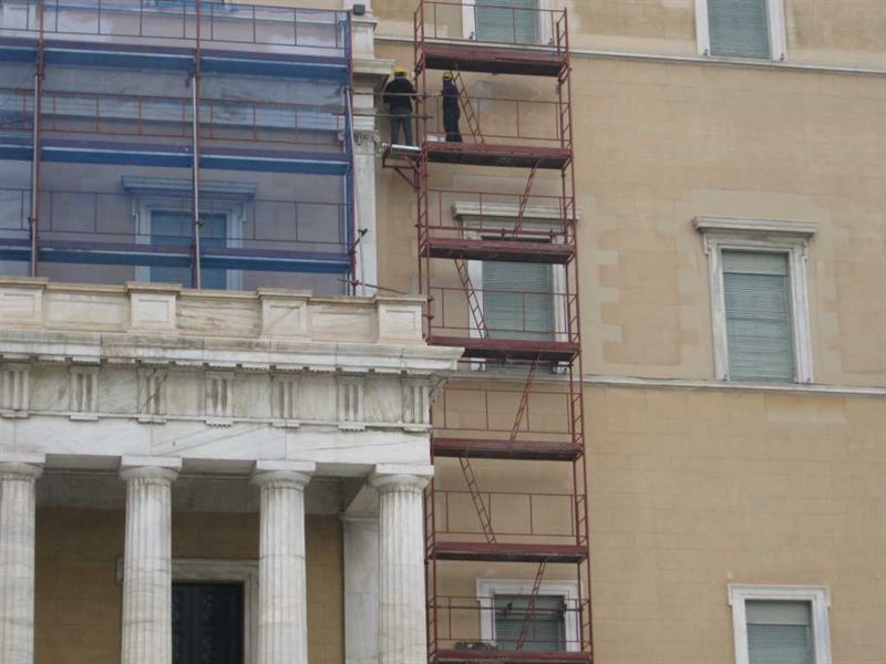 Scaffolding at the Hellenic Parliament at Syntagma Square