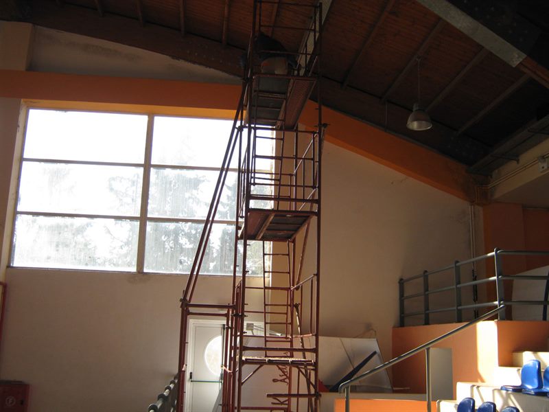 Scaffolding inside an indoor sports hall