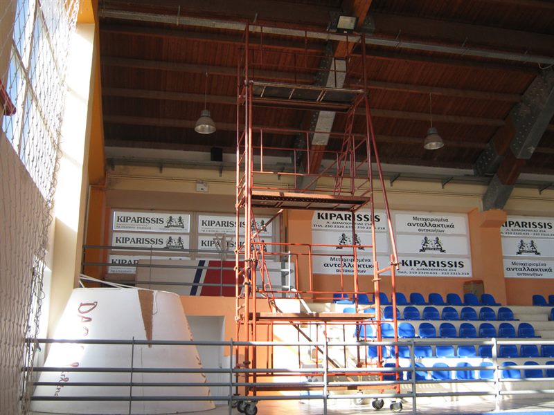 Scaffolding inside an indoor sports hall