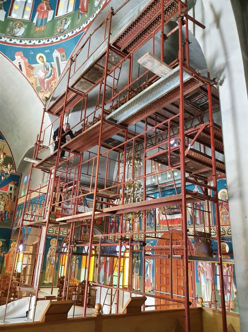 Scaffolding inside an Orthodox church
