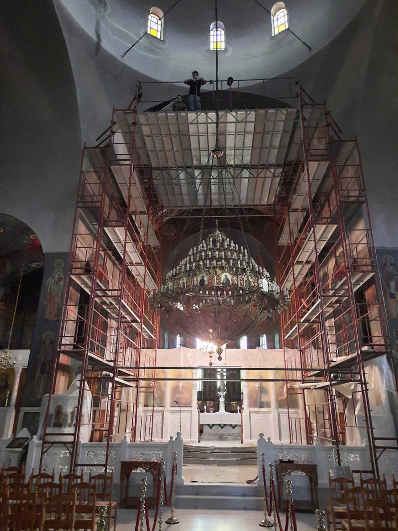 Scaffolding inside an Orthodox church